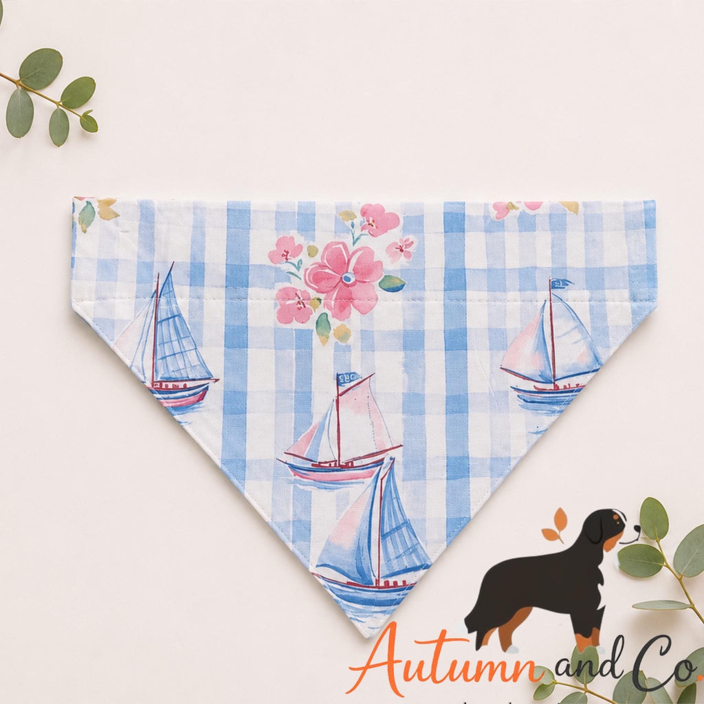 Harbor Blossom Dog Bandana Pattern, Over The Collar Reversible Polyester
