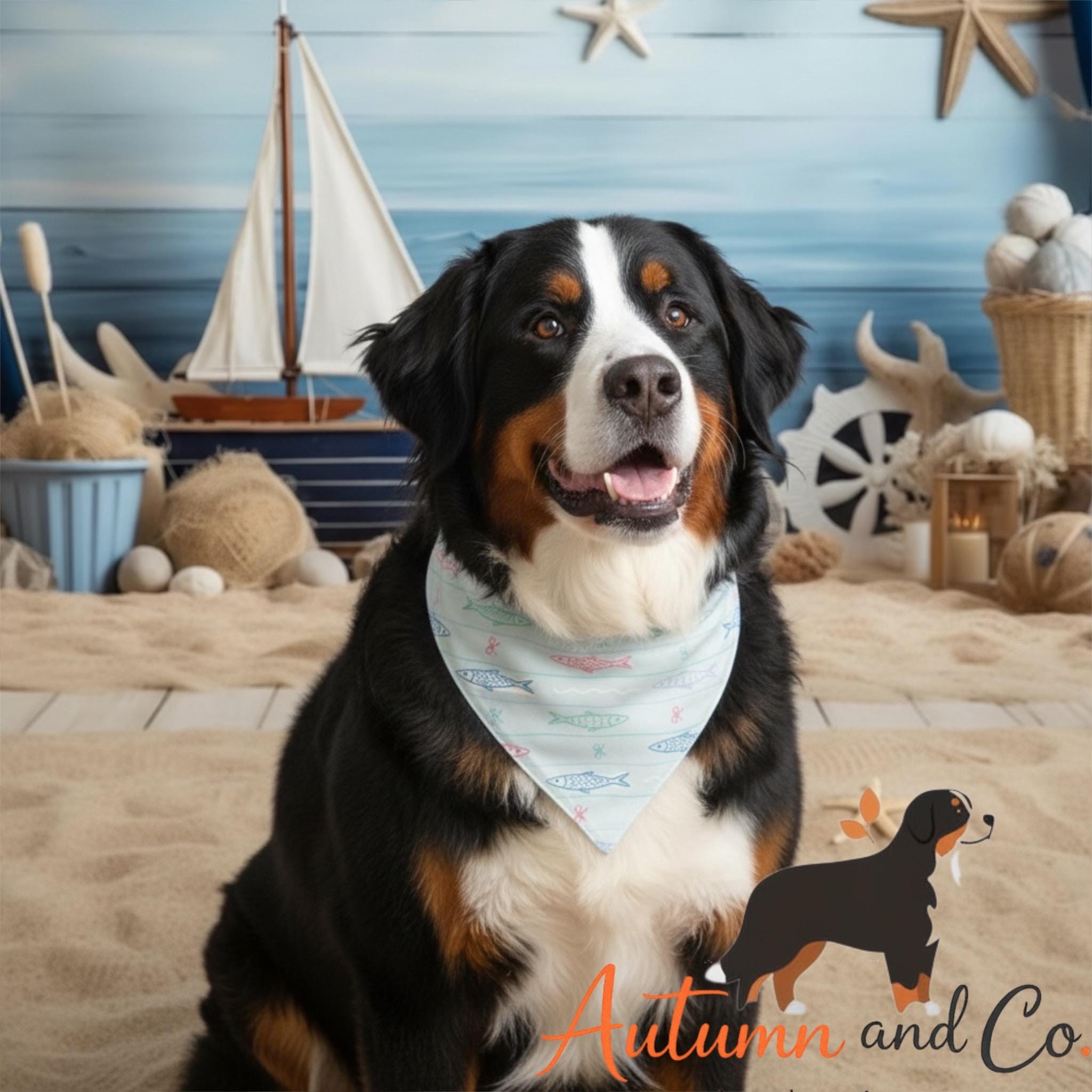 Harbor Blossom Dog Bandana Pattern, Over The Collar Reversible Polyester
