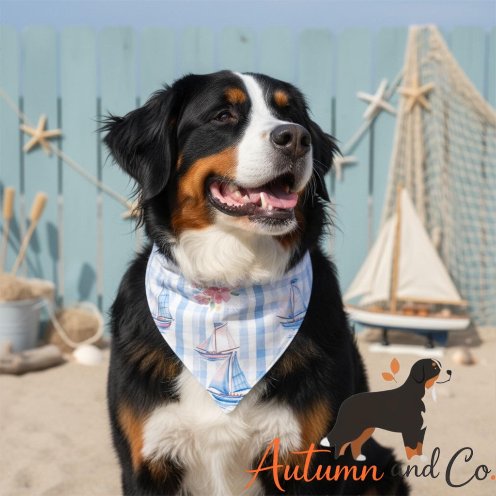 Harbor Blossom Dog Bandana Pattern, Over The Collar Reversible Polyester