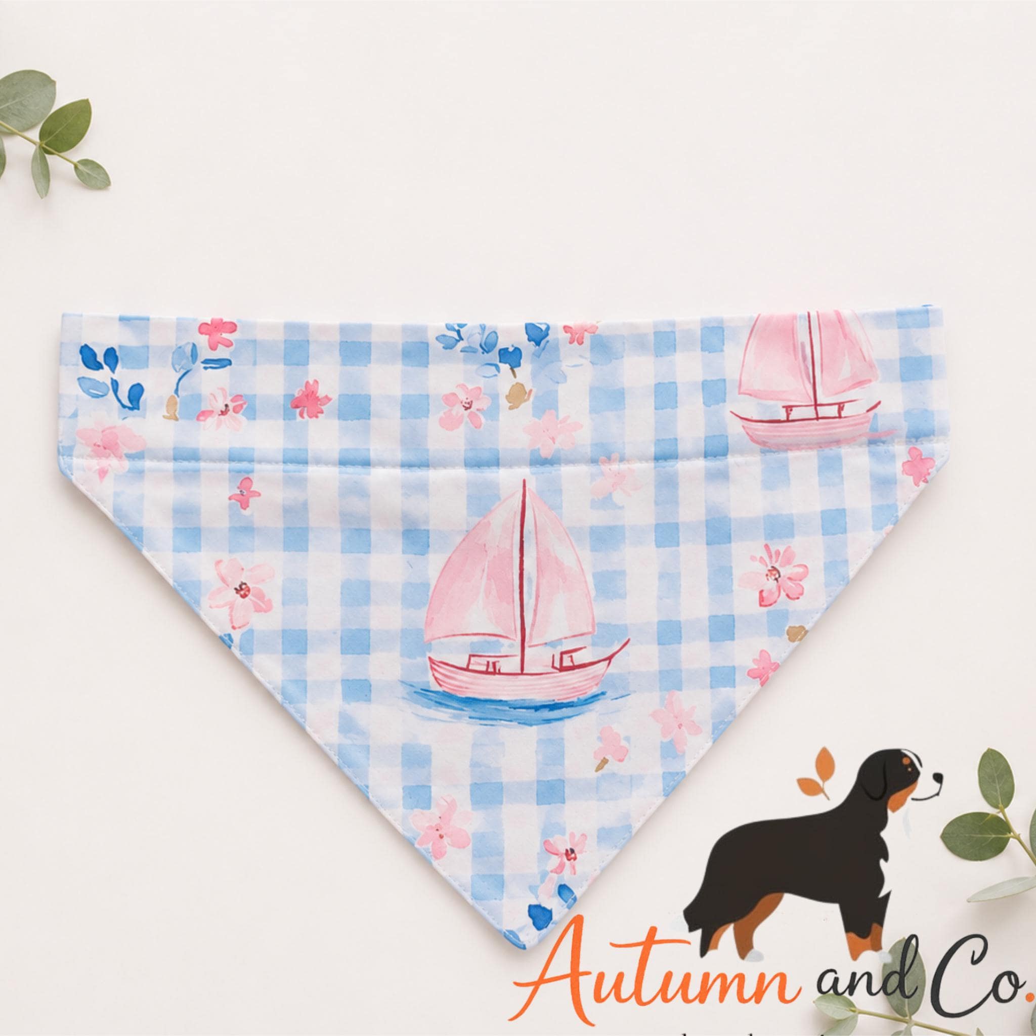 Coastal Blooms  Dog Bandana Pattern, Over The Collar Reversible Polyester