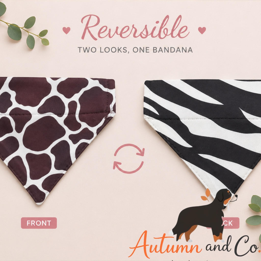 Safari Chic  Dog Bandana Pattern, Over The Collar Reversible Polyester