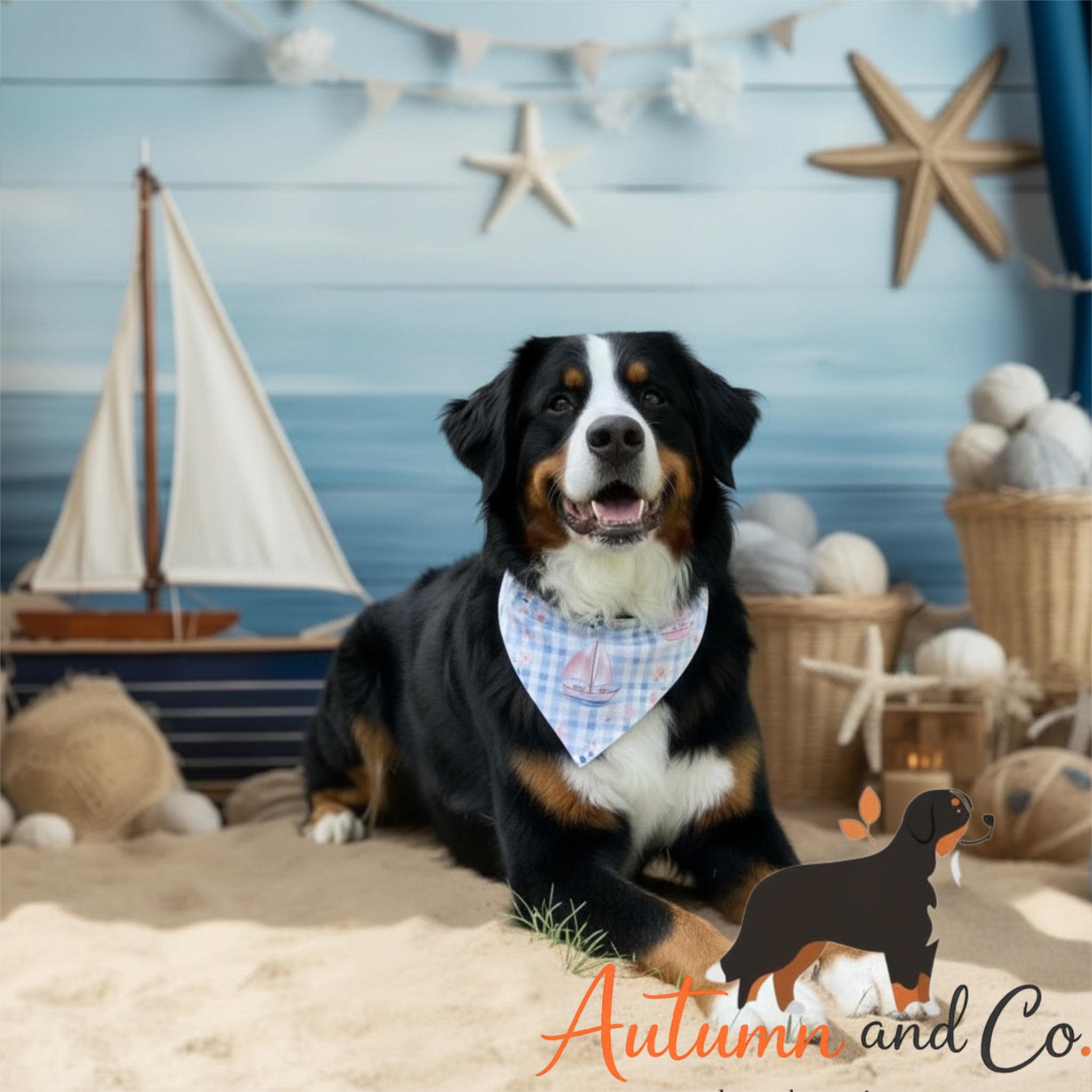 Coastal Blooms  Dog Bandana Pattern, Over The Collar Reversible Polyester
