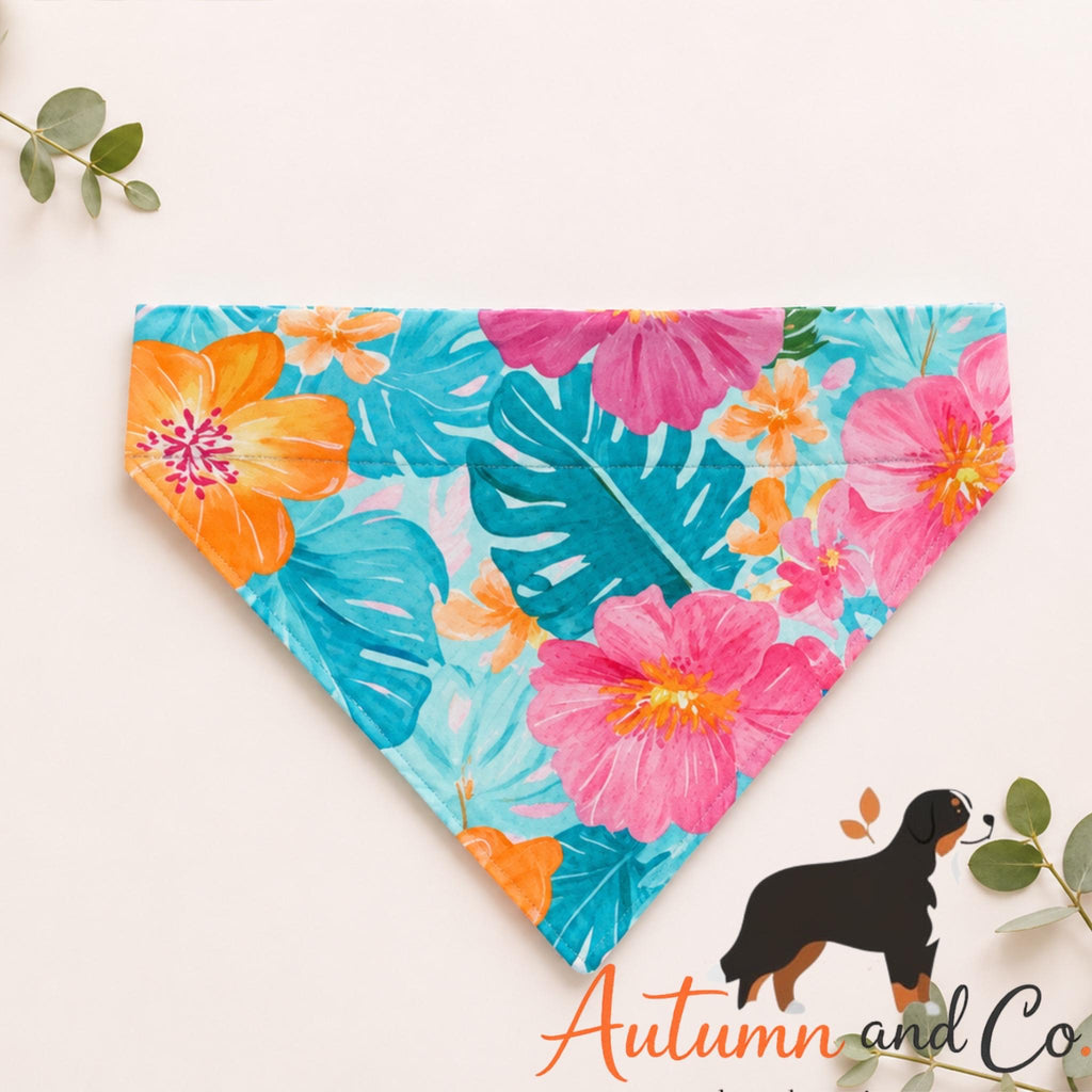Coastal Blooms  Dog Bandana Pattern, Over The Collar Reversible Polyester