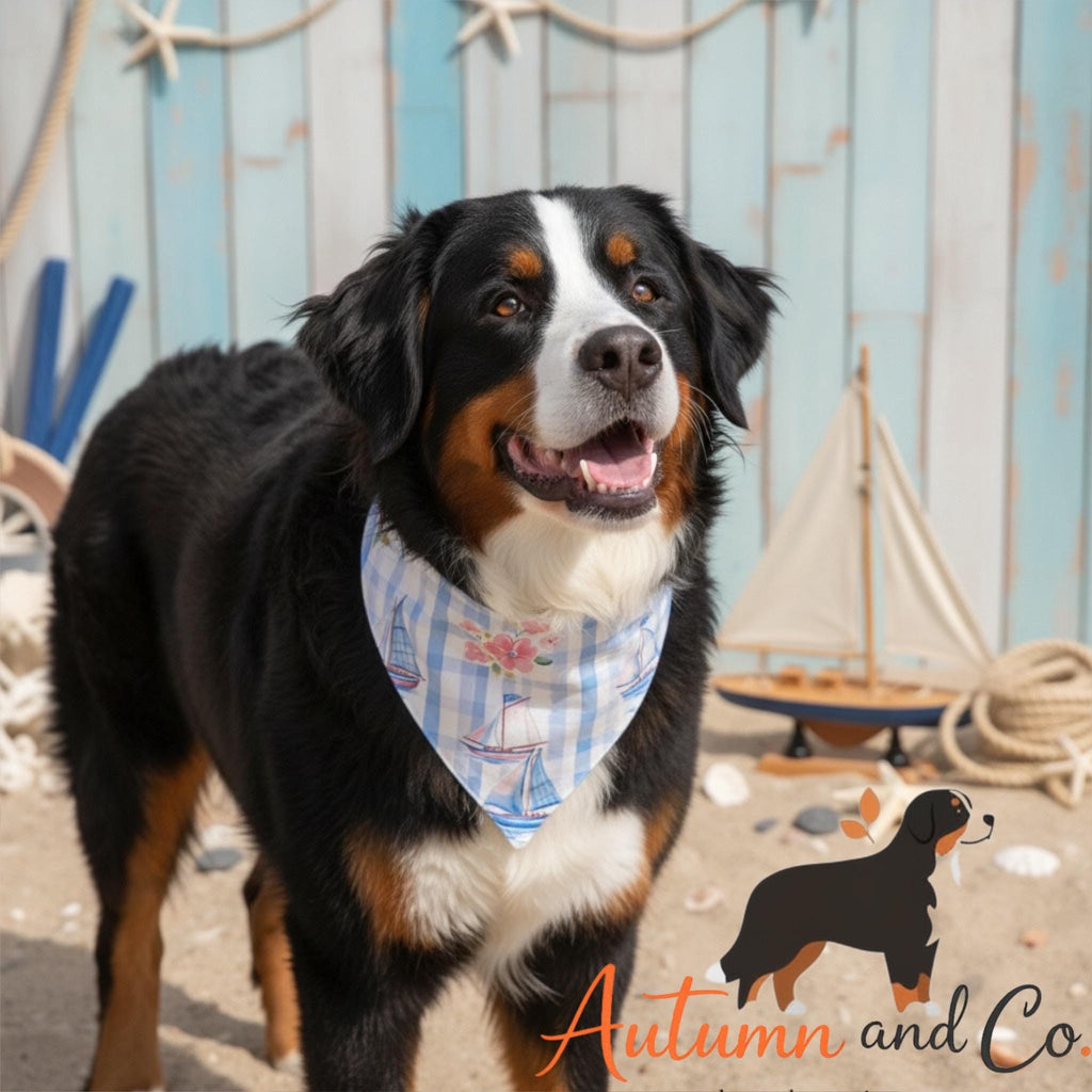 Harbor Blossom Dog Bandana Pattern, Over The Collar Reversible Polyester